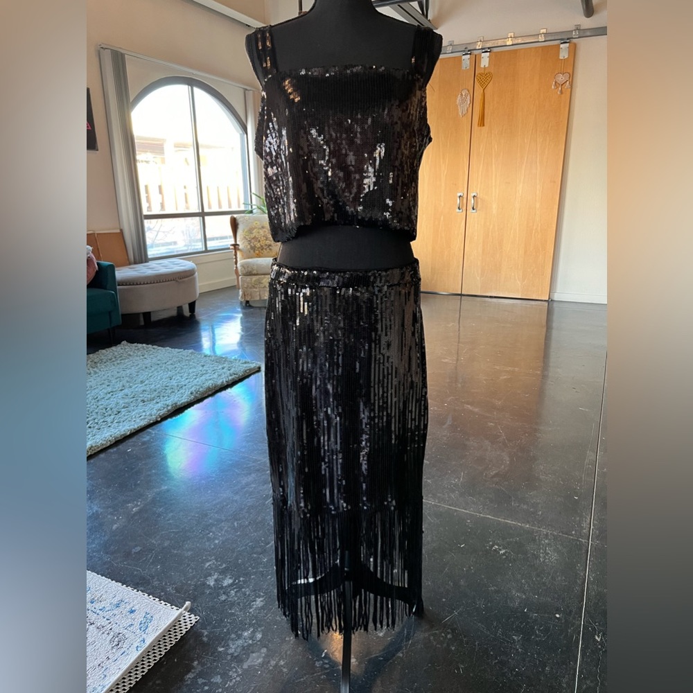 Nwt Rachel Zoe Sequin Set In Black Size Large - image 5